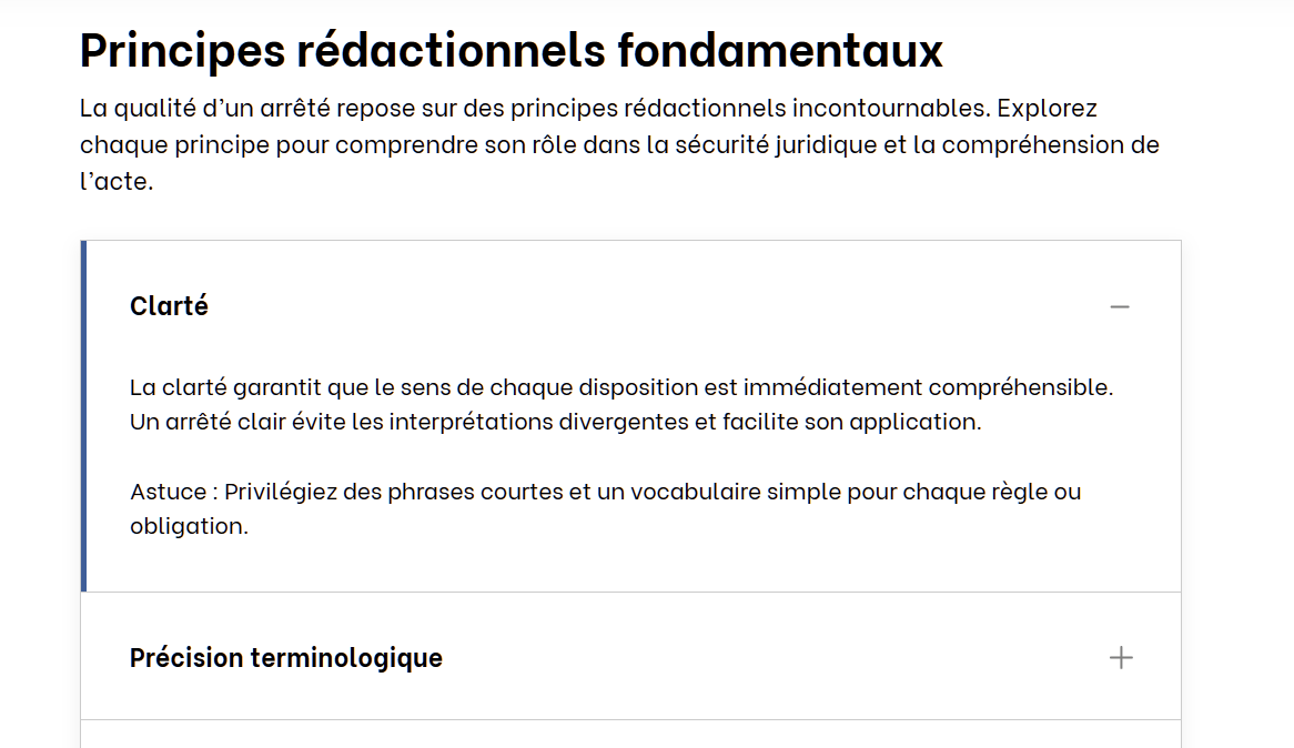 Écran sur les principes de rédaction