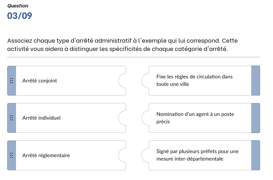 Écran de quiz d’auto-évaluation